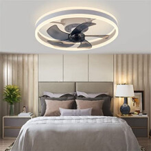 CHANFOK Ceiling Fan with Light - Flush Mount Modern Indoor 19.7" LED Dimmable Low Profile Ceiling Fans with Remote Control,Smart 3 Light Color Ch