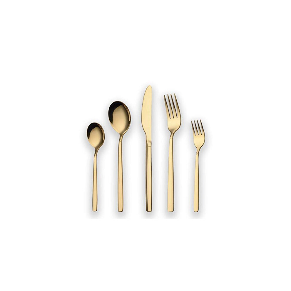 Berglander 30 Piece Titanium Gold Plated Stainless Steel Cutlery Set, 30 Pieces Golden Flatware Set, Gold Silverware Set Cutlery Sets, Service fo