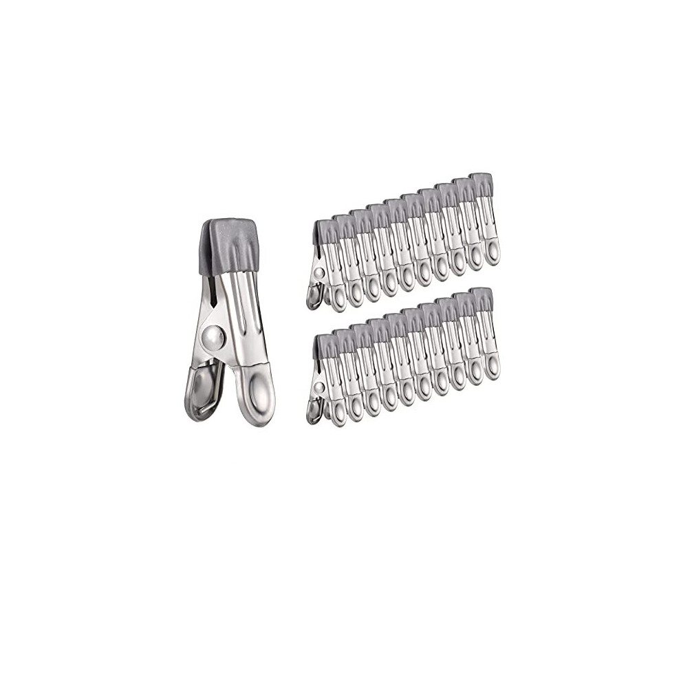 Phoetya 30Pcs Stainless Steel Clothes Pegs, Multifunctional Non-Slip Metal Laundry Pegs Clothes Pins Clips for Sock, Shoes, Towel, Food Sealing,