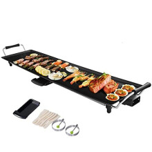 TANGZON Electric Teppanyaki Table Grill, 1800W/2000W Non-Stick Barbecue Griddle with 6 Wooden Spatulas and 2 Unsticking Rings, Portable Family Pa