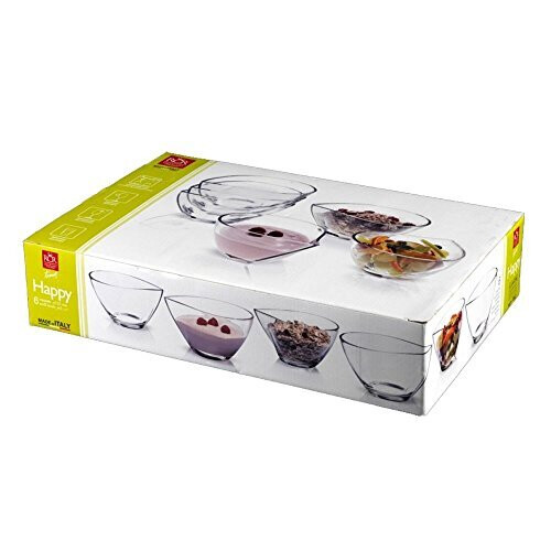 6 x RCR Crystal Glass Happy Dessert Bowls Boxed Set Dishwasher, Fruit