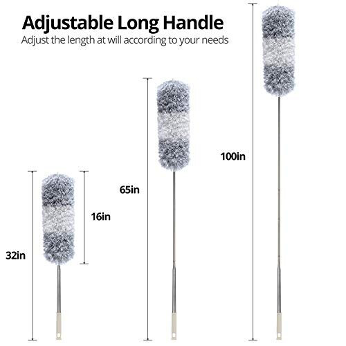 DELUX Microfiber Feather Duster Extendable Duster with 100 inches Extra Long Pole Bendable Head & Long Handle Dusters for Cleaning Ceiling Fan High 2