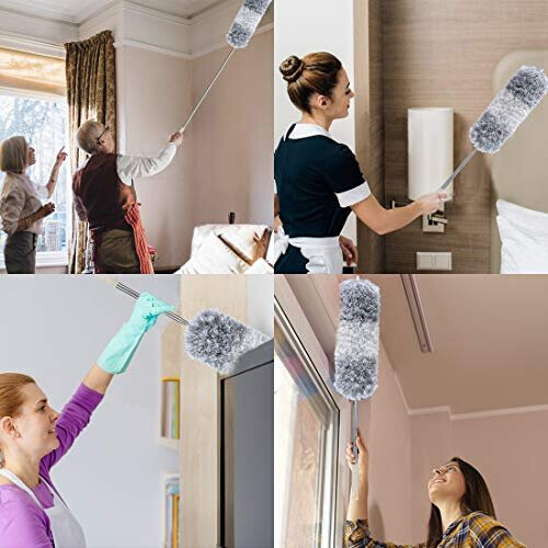 DELUX Microfiber Feather Duster Extendable Duster with 100 inches Extra Long Pole Bendable Head & Long Handle Dusters for Cleaning Ceiling Fan High 1