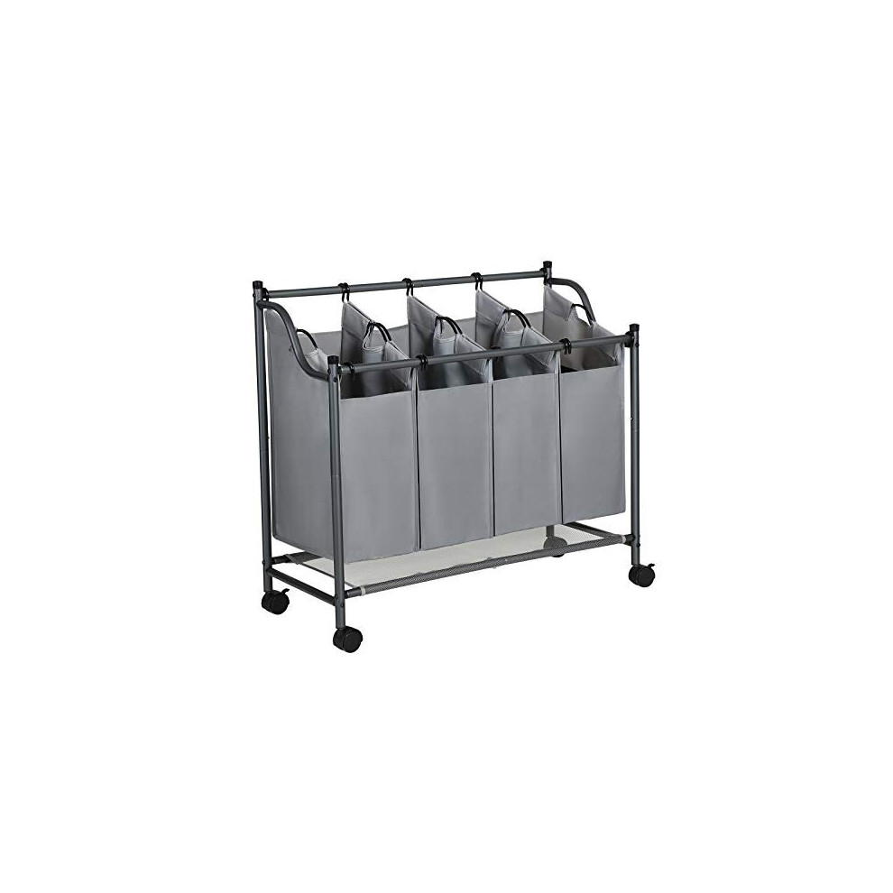 SONGMICS Rolling Laundry Sorter, Laundry Basket with 4 Removable Bags, Laundry Trolley, Toy Organiser on Wheels, Sturdy, 4 x 35L, Grey LSF005GS