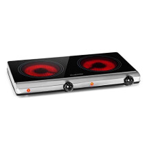 Klarstein Cookbuddy Double Hob - Power: 2400 Watts Infrared, Glass Ceramic, Mobile Hotplate, 2 x 18 cm (Ø) Cooking Zone, 5 Temperature Levels, Ov