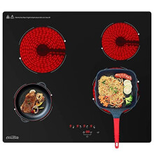 COVERCOOK Electric Ceramic Hobs 60cm Cooktop, Built in Hot Plate Black Glass Cooker Hob with 4 Cooking Zones with Touch Control, Timer, Child Loc