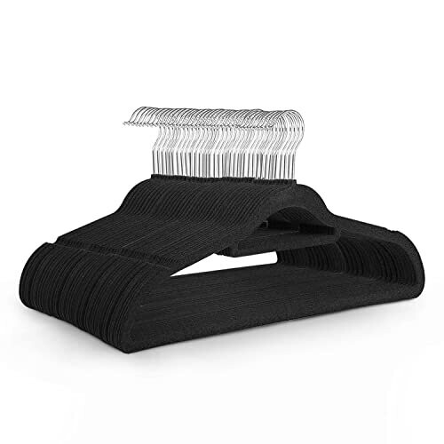 KEPLIN Velvet Hangers 50 Pack Non-Slip Clothes Hangers with Tie Bar & 360° Hook, Black
