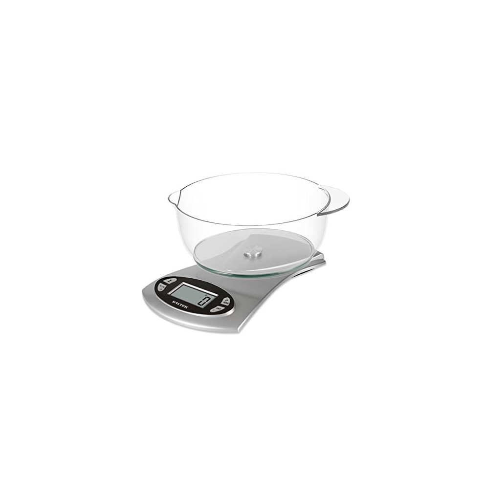 Salter 1069 SVDR Electronic Kitchen Scale with 1.8 Litre Detachable Dishwasher Safe Bowl, Easy to Read LCD Screen with Clock, Timer and Room Temp