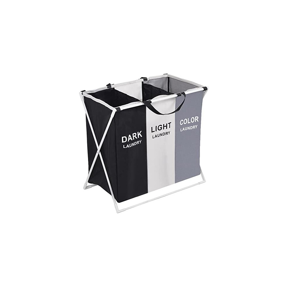 Rainberg Collapsible Laundry Basket with Aluminum Bracket and Handle, Foldable and Washable Large Washing Basket with 3 Compartment