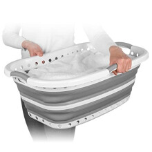 Beldray LA072979GRYEU Collapsible Hip Hugger Laundry Basket, Curved & Shaped To Fit The Body, Easy Fold Basket, Non-Slip 2 Way Ergonomic Handles,