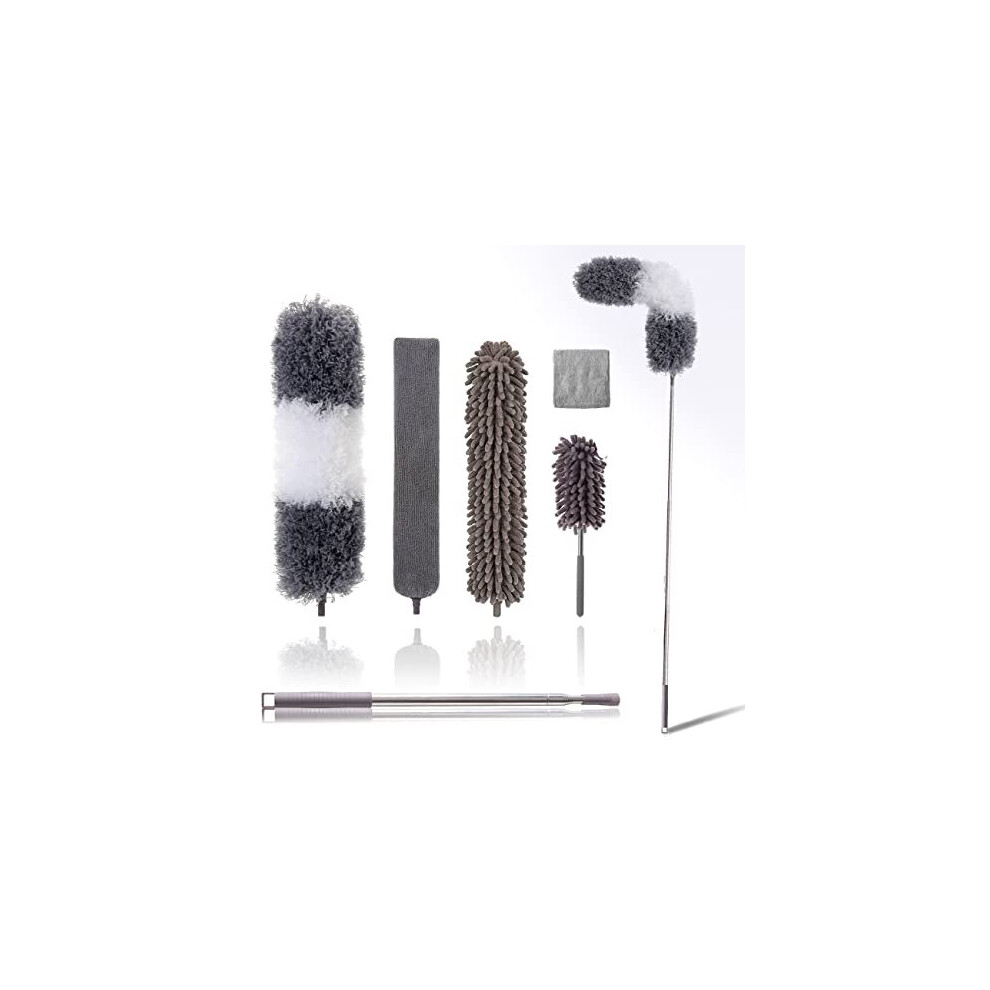 Oosofitt Feather Dusters Kit For Cleaning (6Pcs), Extendable Dusters For High Ceiling With 100" Telescopic Pole, Long Handle Microfiber Feather Duster For