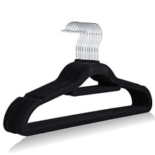 The Hanger Store 20 Black Non-slip Flocked Velvet Space Saving Coat Clothes Hangers with Trouser Bar