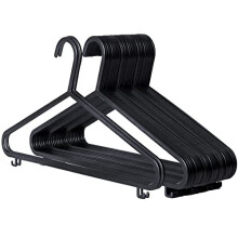 RelianceUK 60 x Black Plastic Hangers for Clothes Adult Coat Skirt Trouser Suit Strong Bar Hanger (37cm x 20cm)