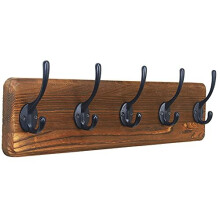 Dseap 5-Hook Heavy-Duty Wall Coat Rack, Solid Wood Backing, Natural & Black, Wall-Mounted Hanger for Clothes, Hats & Jackets