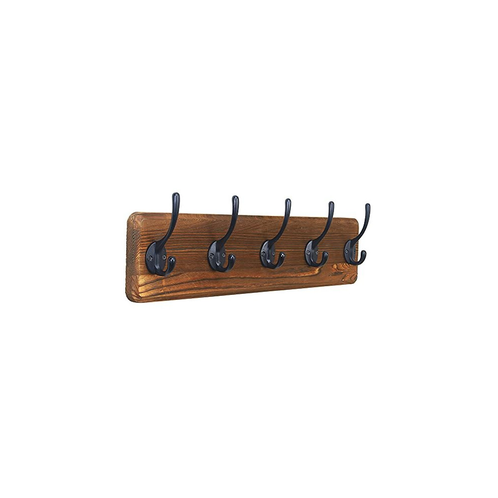 Dseap Coat Rack Wall Mounted with 5 Coat Hooks - Heavy Duty Wooden Wall Coat Hanger for Clothes Hat Jacket Clothing, Natural & Black