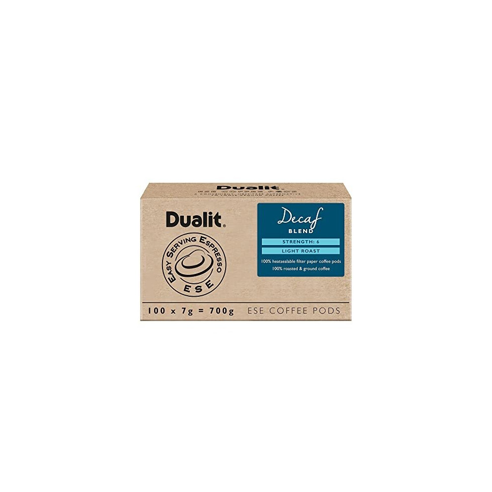 Dualit Decaf ESE Coffee Pods |100 Pack | 100 x 1 | 100 Servings of Premium Ground De Caffeinated Coffee in Easy Serving Espresso Paper Pods | Sin