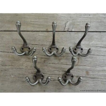 SET OF 5 CLASSIC ANTIQUE STYLE 1883 TRIPLE COAT HOOK CAST IRON HOOKS HAT RACK