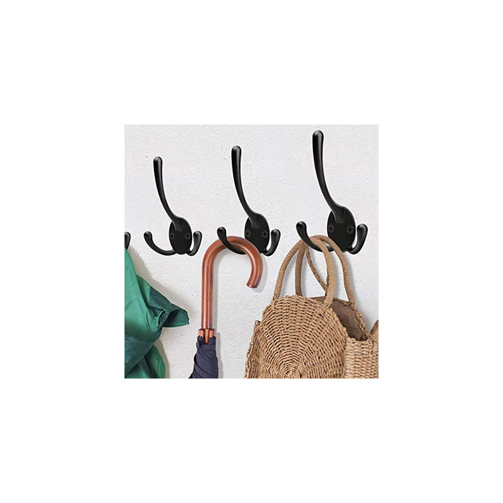 YIHATA Coat Hooks Wall Mounted, Black Coat Hooks 5 Pack, Large Single Adhesive Heavy Duty Coat Hooks with 20 Screws, Robe Hooks Decorative for Co