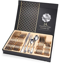 Cutlery Sets?24 Pieces Stainless Steel Flatware Set with Gift Box, Elegant Knife Fork Spoon Set for Home?Multipurpose Use for Home and Kitchen Se