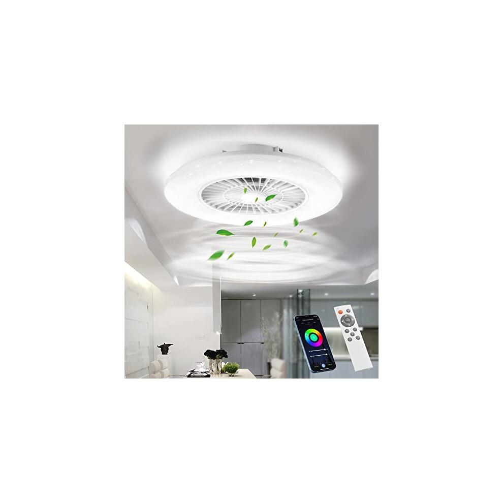 BKZO Smart LED Ceiling Light with Fan, Ceiling Fan Lights 24 Levels Wind Speeds, Stepless Dimming Light, 60CM Modern Fan Lighting for Living Room