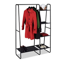 Relaxdays Coat Rack, 5 Shelves, Clothes Rail, Open Wardrobe for Hallway or Bedroom, HxWxD 150x100x40 cm, Black, iron, plastic, Pack of 1
