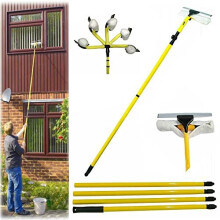 Extendable 350cm Window Cleaning Kit - 2-in-1 Squeegee and Microfiber Pad, Aluminum Pole, Streak-Free Indoor/Outdoor Glass Cleaner
