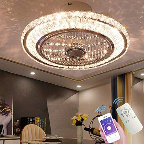 Ceiling Fan with Lamp, Crystal Ceiling Fan with LED Light, 72W Modern LED Dimmable Ceiling Light,Adjustable Wind Speed, with Remote Control,Resta