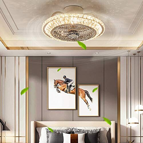 Ceiling Fan with Lamp, Crystal Ceiling Fan with LED Light, 72W Modern LED Dimmable Ceiling Light,Adjustable Wind Speed, with Remote Control,Resta 1