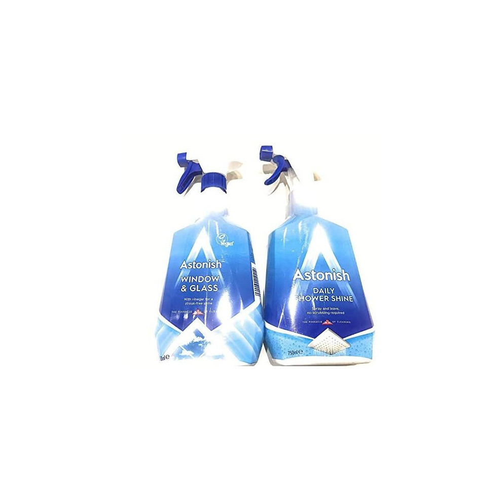 Astonish Cleaning Sprays - Window & Glass Cleaner Spray & Daily Shower Cleaning Spray Twin Pack