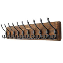 Dseap Coat Rack Wall Mounted - 10 Tri Hooks, 97cm Long, Heavy Duty Wooden Wall Coat Hanger Coat Hook for Clothes Hat Jacket Clothing, Natural & B