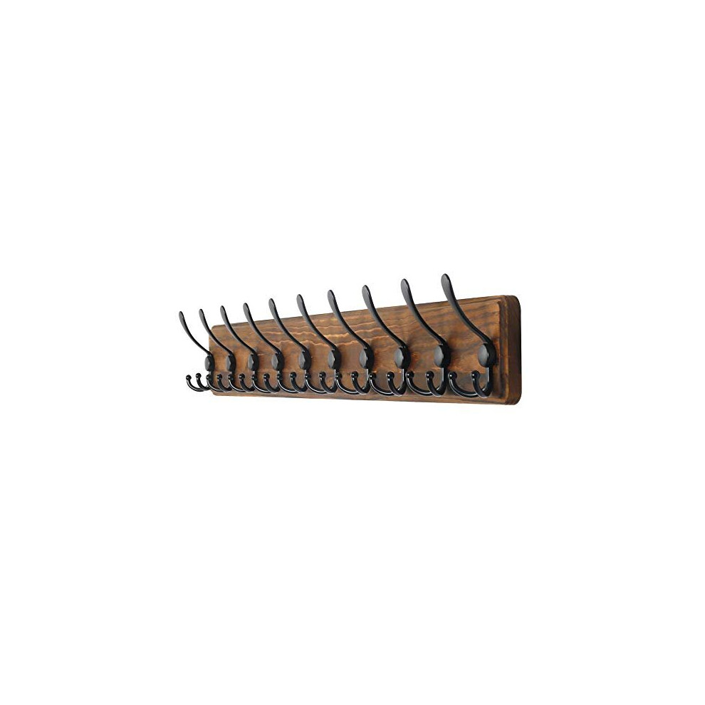 Dseap Coat Rack Wall Mounted - 10 Tri Hooks, 97Cm Long, Heavy Duty Wooden Wall Coat Hanger Coat Hook For Clothes Hat Jacket Clothing, Natural & B