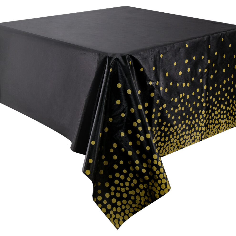 (Black Gold, 8pcs) Time to Sparkle 4.5x9ft Plastic Tablecloth Cover Rectangle Home Wedding Unique Wipe Clean Party Event Christmas