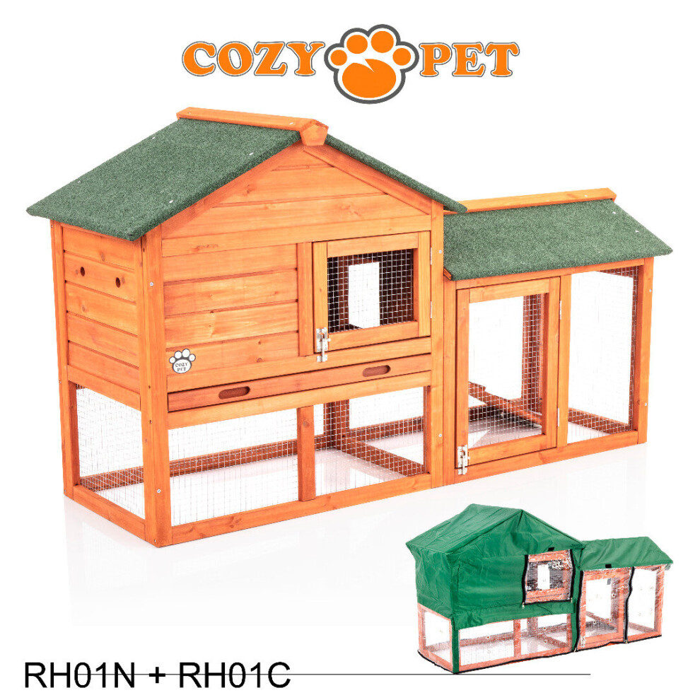 Rabbit Hutch with Cover 148cm Cozy Pet Natural Guinea Pig Hutches Run Ferret RH01N