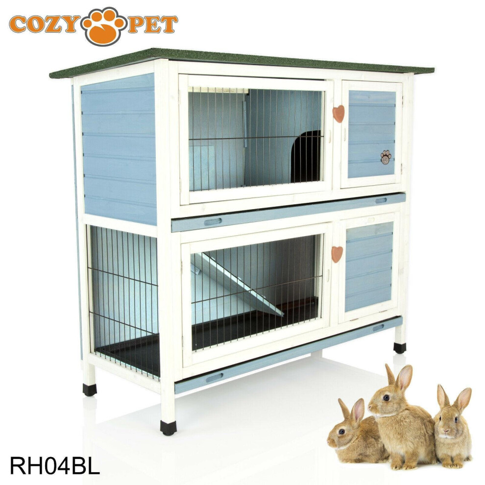 Rabbit Hutch Blue Cozy Pet 4 ft 2 Levels Guinea Pig Hutches Run Ferret Runs RH04BL