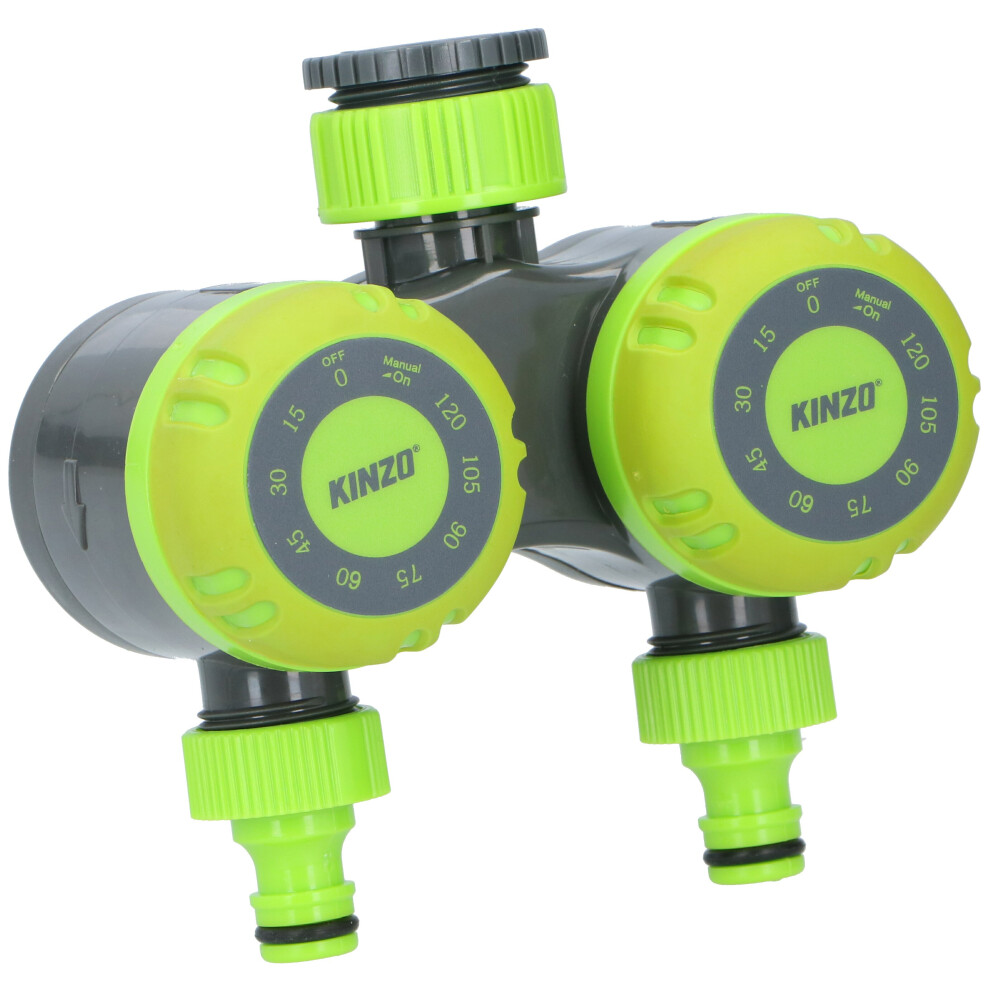 Mechanical Double Tap Water Timer Twin Outlet Garden Hose Irrigation Control 120