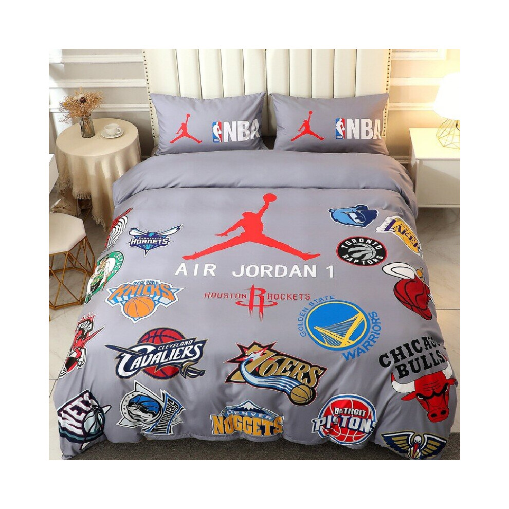 (Single-135x200cm, 11) NBA Basketball Star 3D Bedding Single Double Down Children's Quilt Cover Set