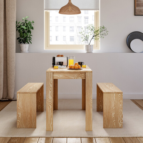 Living And Home (Wood) Modern Dining Room Table and Benches Set 3 Piece 1