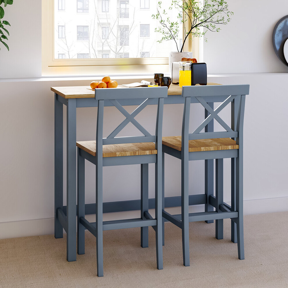 (Grey&White) Rustic Wooden Bar Table and Stools Set