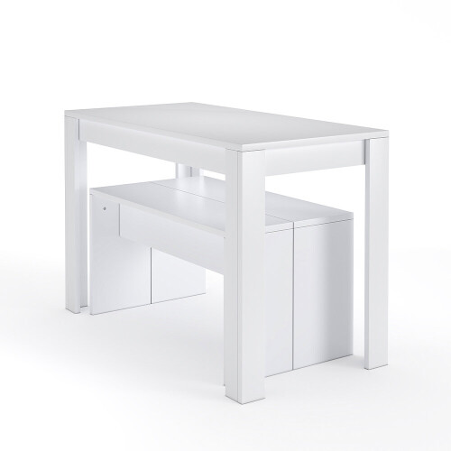 Living And Home (White) Modern Dining Room Table and Benches Set 3 Piece 2