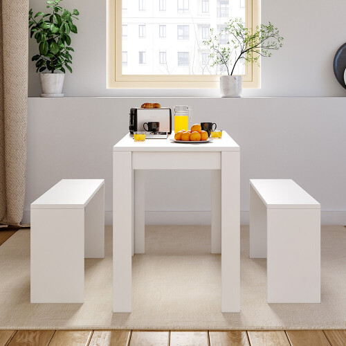 (White) Wooden Kitchen Furniture 6 Seater Dining Table 2 Chair Bench Set