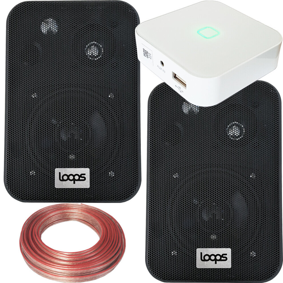 Loops 80W Mini Wifi Stereo Amplifier & 2X 70W Black Wall Mounted Speaker Audio System