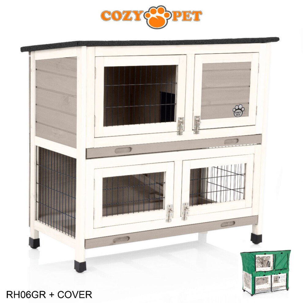 Rabbit Hutch 3ft Grey with Cover Cozy Pet Guinea Pig Run Ferret RH06GR