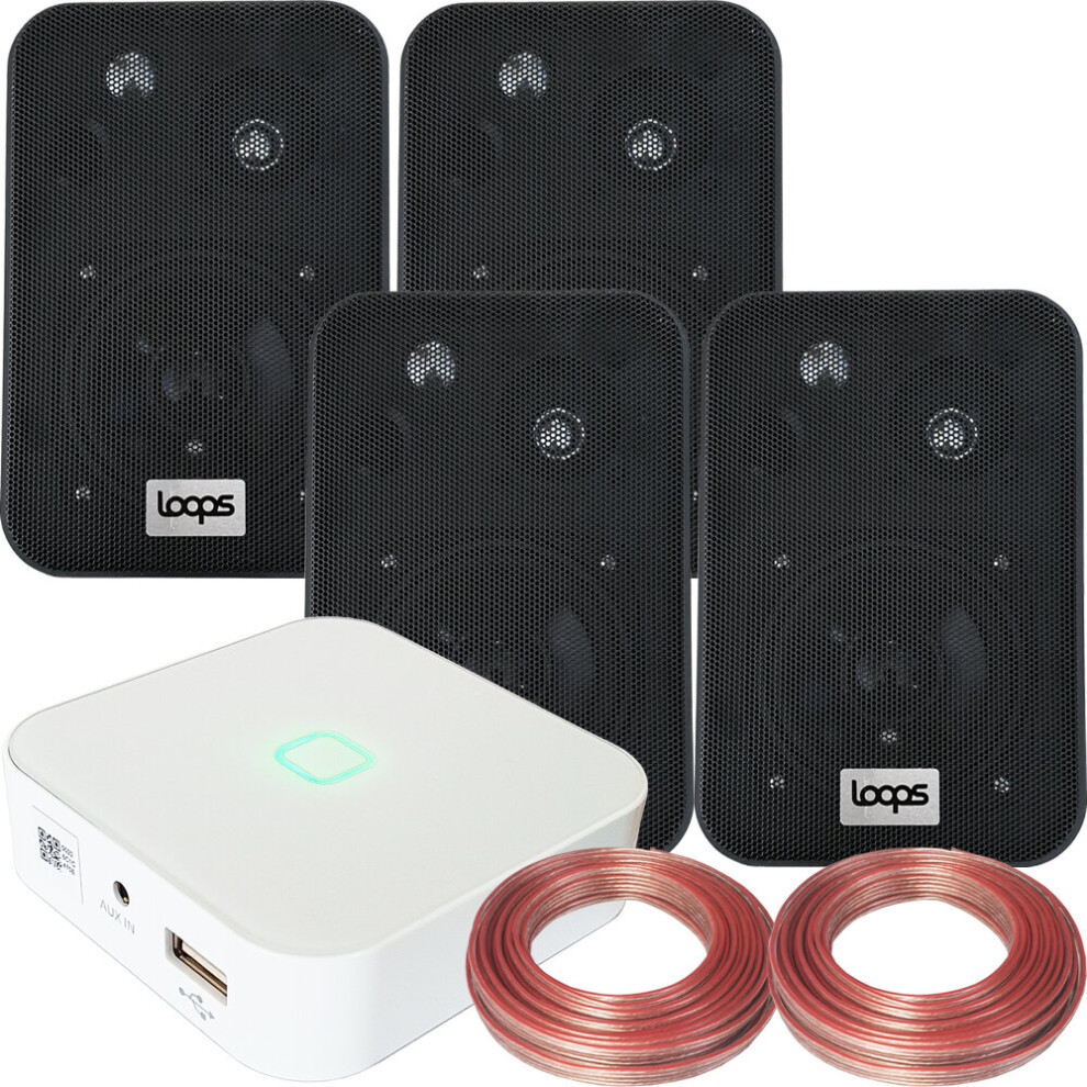 Loops 80W Mini Wifi Stereo Amplifier & 4X 70W Black Wall Mounted Speaker Audio System