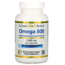 California Gold Nutrition, Omega 800 Ultra-koncentrerad Omega-3 Fiskolja, kd-pur Triglycerid Form, 1 000 mg, 90 Fisk Gelatin mjuka kapslar