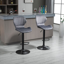 Grey Fabric Black Metal Base Curved Seat Bar Stools UK Set of 2