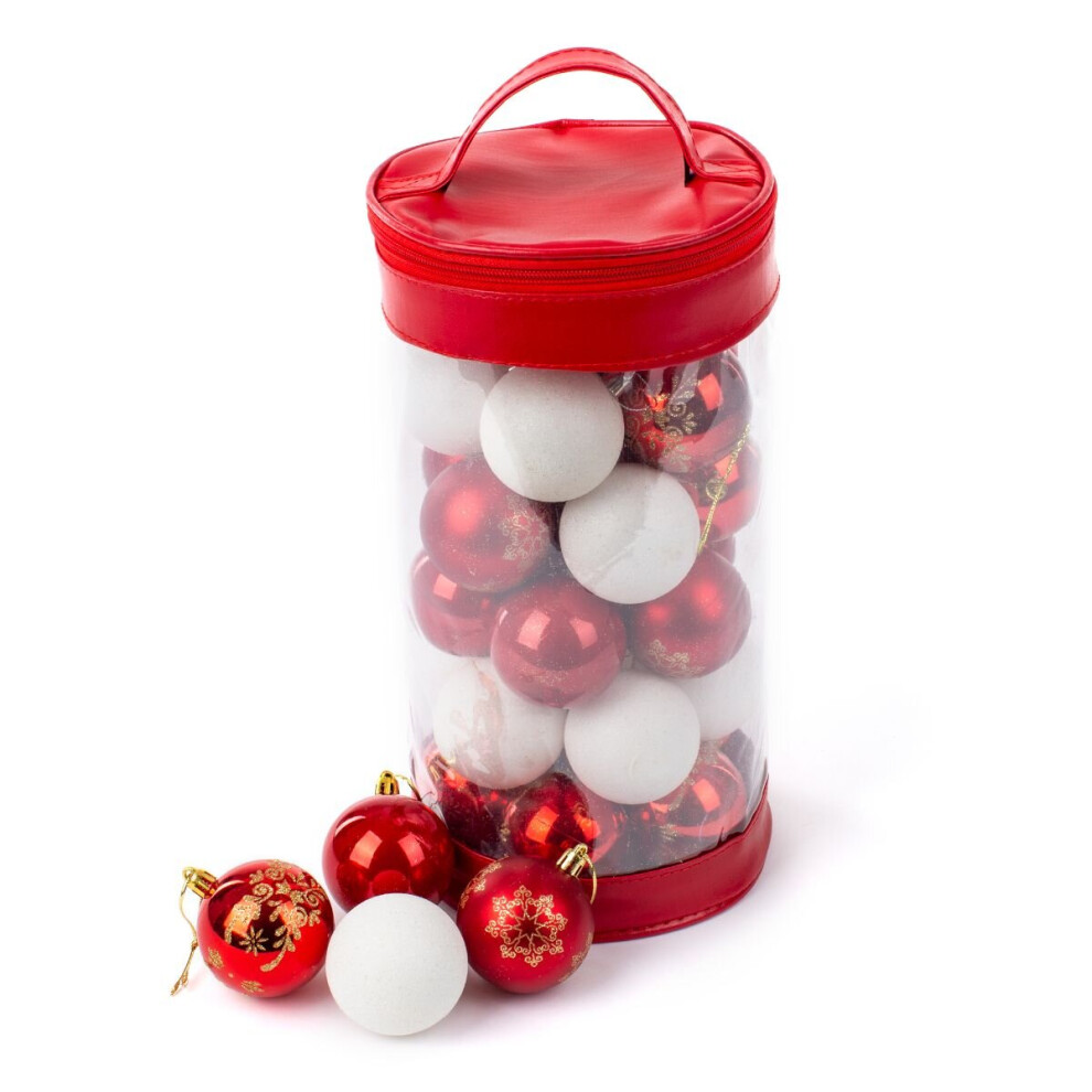 (RED & GOLD) Christmas Village 30PCS Mixed Christmas Balls Baubles Xmas Tree Ornament Christmas Home Decoration