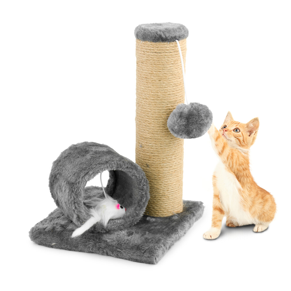 (Grey) KCT Kitten Scratch Post Activity Play Tunnel Cat Sisal Scratching Tree Pole Toy