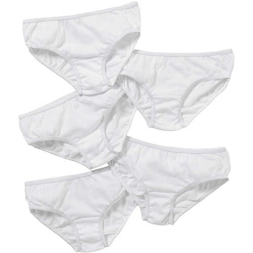 (2-3 Years, White) Just Essentials Girls Back To School 5 Pack Plain Printed Briefs