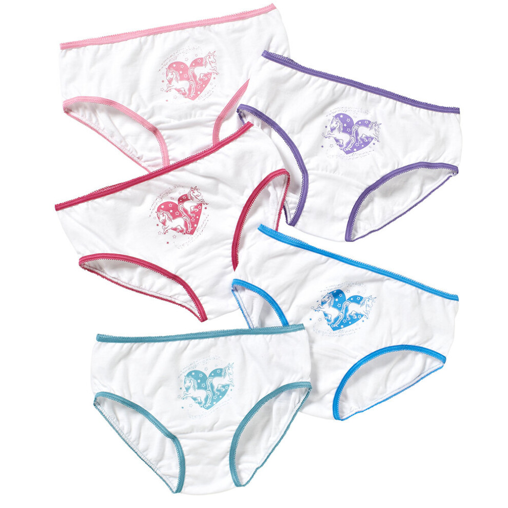 (4-5 Years, Unicorns) Just Essentials Girls Back To School 5 Pack Plain Printed Briefs