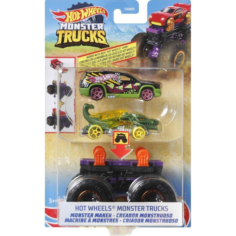 (Green Car) Hot Wheels Monster Trucks Pack of 2 Cars Official